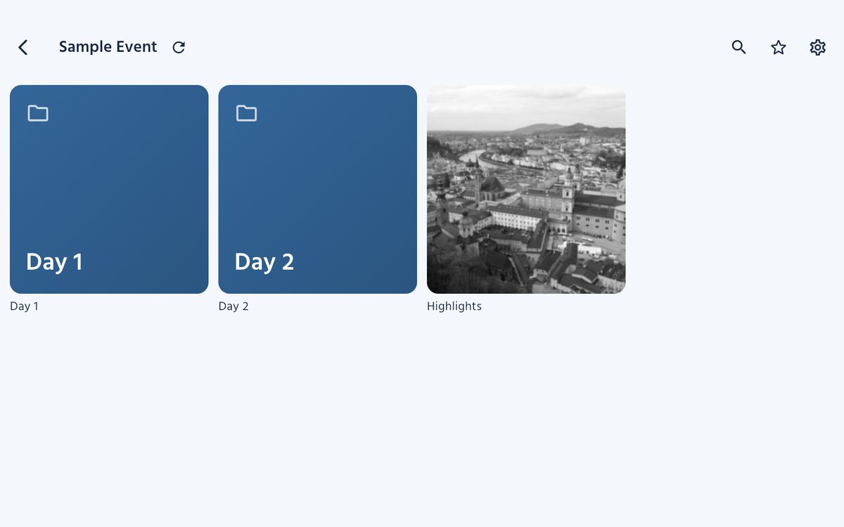 An event's folders: Day 1 and Day 2 by name, and a Highlights folder with its cover photo